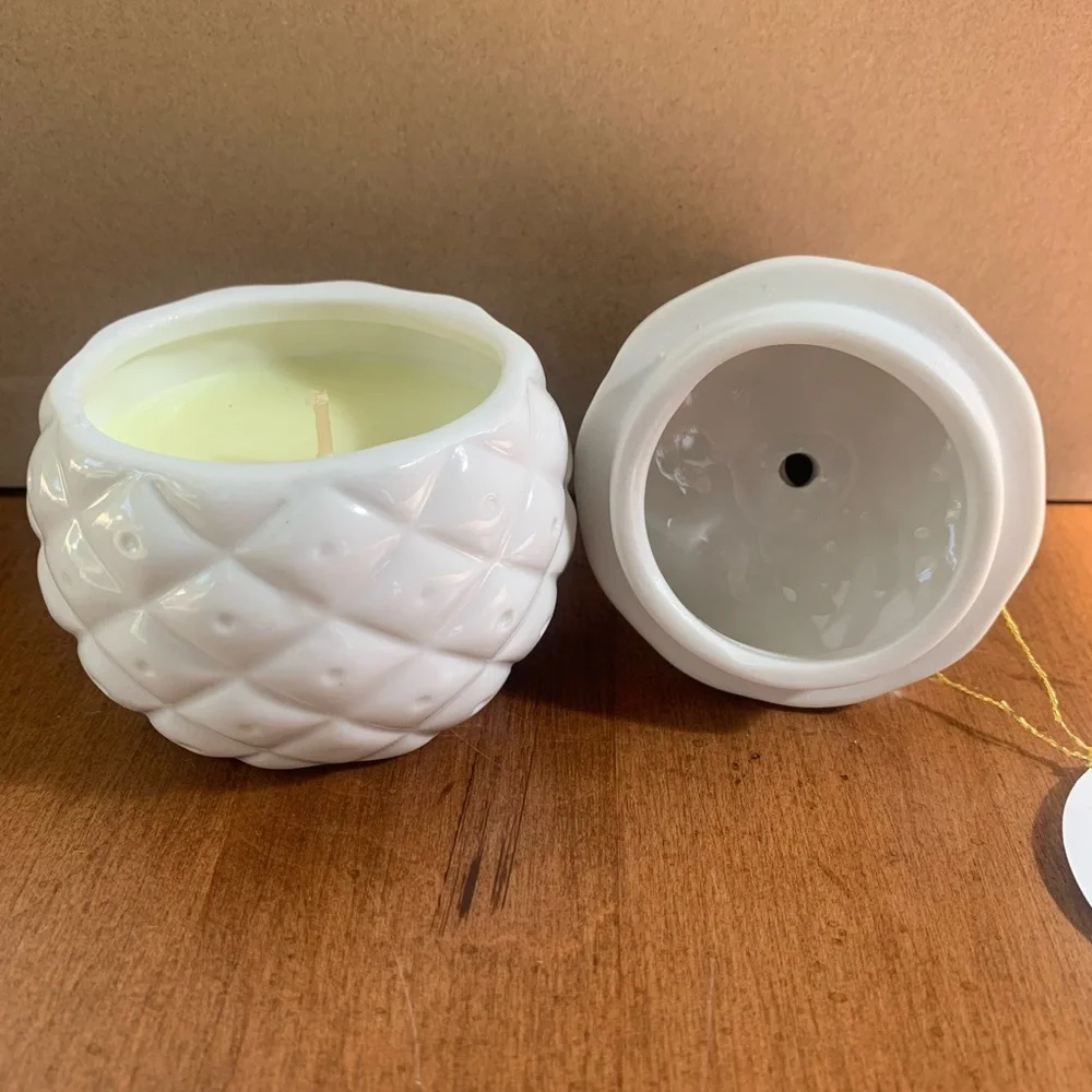 West Elm Fruit Julep Scented Candle in a White Ceramic Pineapple Home Decor Jar